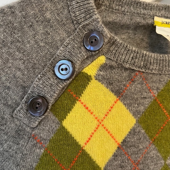 J Crew 100% Cashmere Argyle Sweater With Buttons - Picture 2 of 6